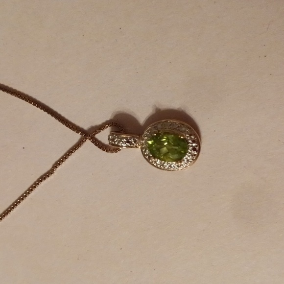 925 Italy Chain w/ Clear Green Glass Pendant Citrine Look - Picture 2 of 8